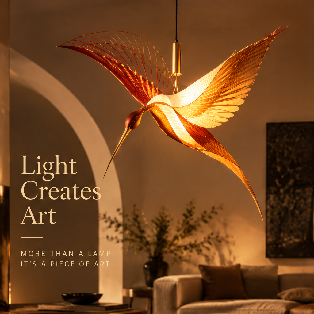 Hummingbird Pendant Lamp – Sculptural Feather-Wing Ceiling Light