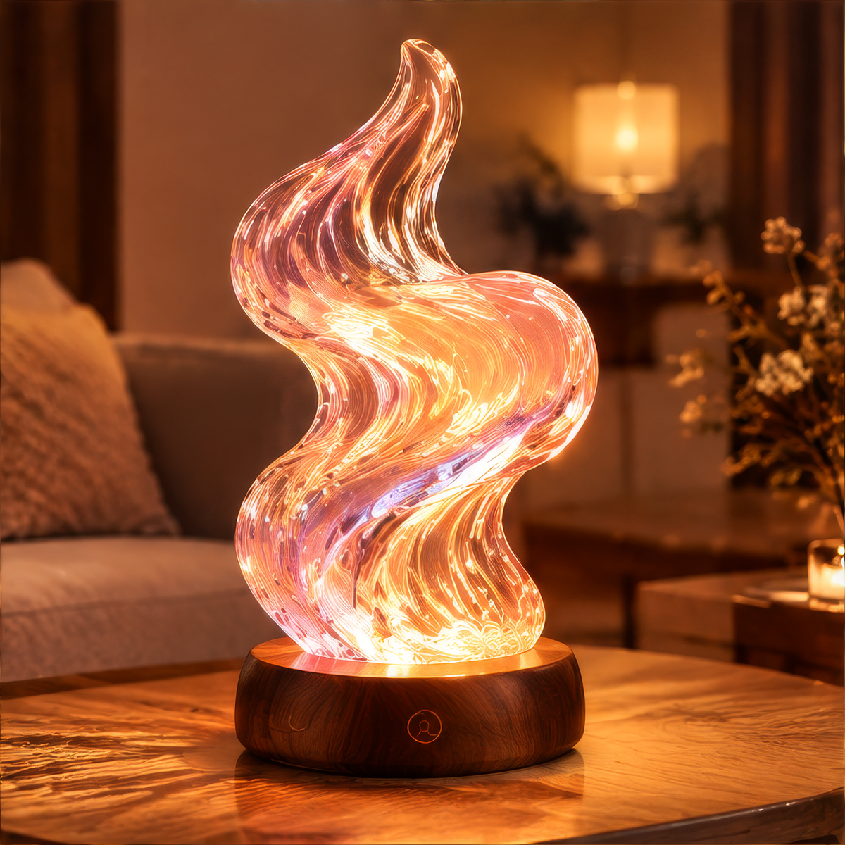 3D Flame Wave Glass Lamp – 16-Color Touch Control Night Light