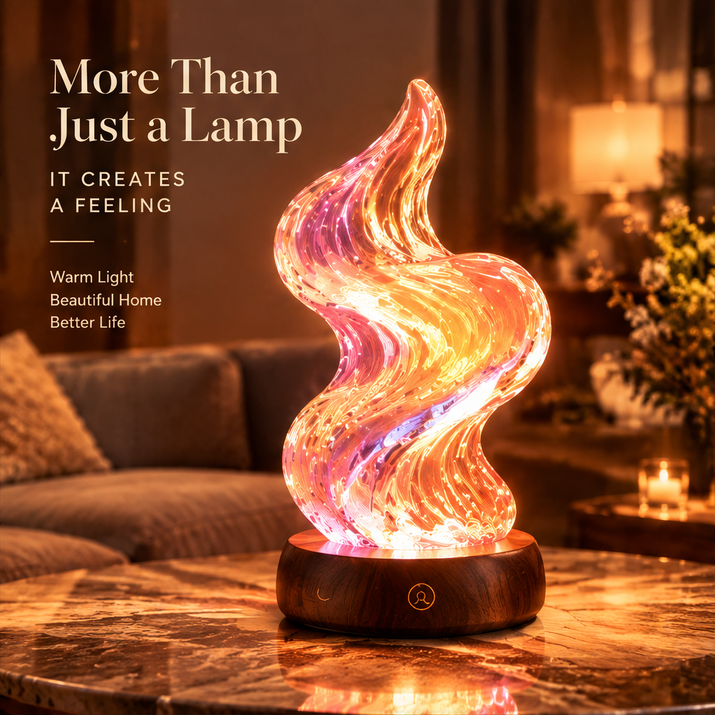 3D Flame Wave Glass Lamp – 16-Color Touch Control Night Light