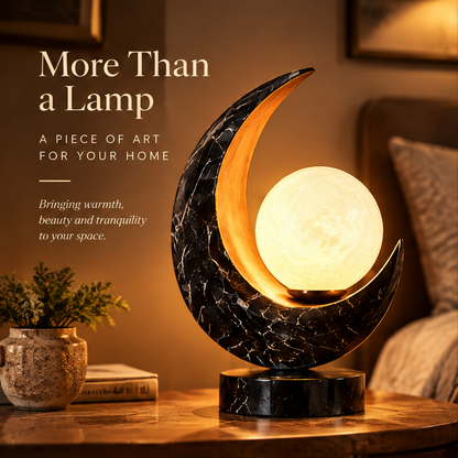 Crescent Moon Marble Table Lamp – Glowing Sphere Night Light