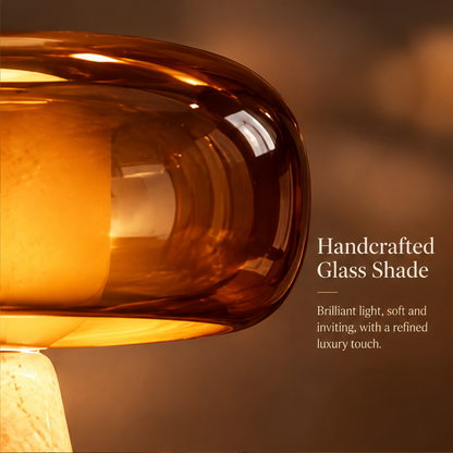 Mushroom Glass Table Lamp – Amber Glass Shade with Stone Base