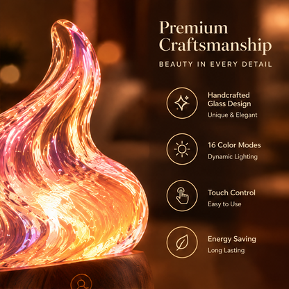 3D Flame Wave Glass Lamp – 16-Color Touch Control Night Light