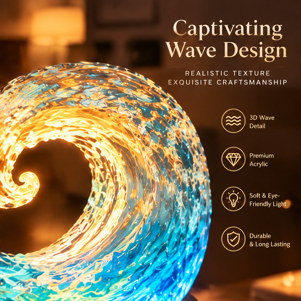 Ocean Wave Acrylic Lamp – 9-Color Touch Control Night Light