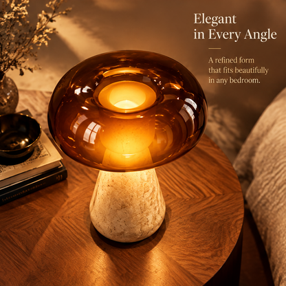 Mushroom Glass Table Lamp – Amber Glass Shade with Stone Base