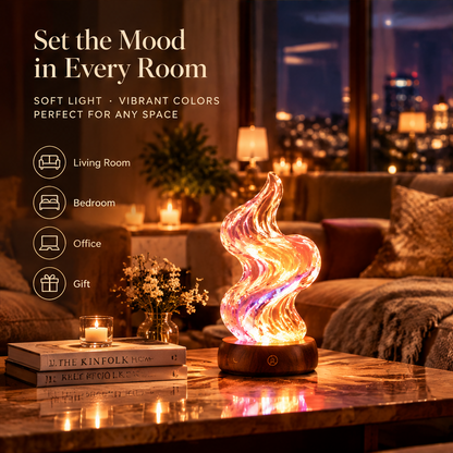 3D Flame Wave Glass Lamp – 16-Color Touch Control Night Light
