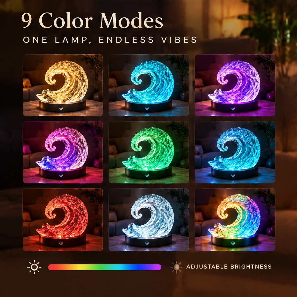 Ocean Wave Acrylic Lamp – 9-Color Touch Control Night Light