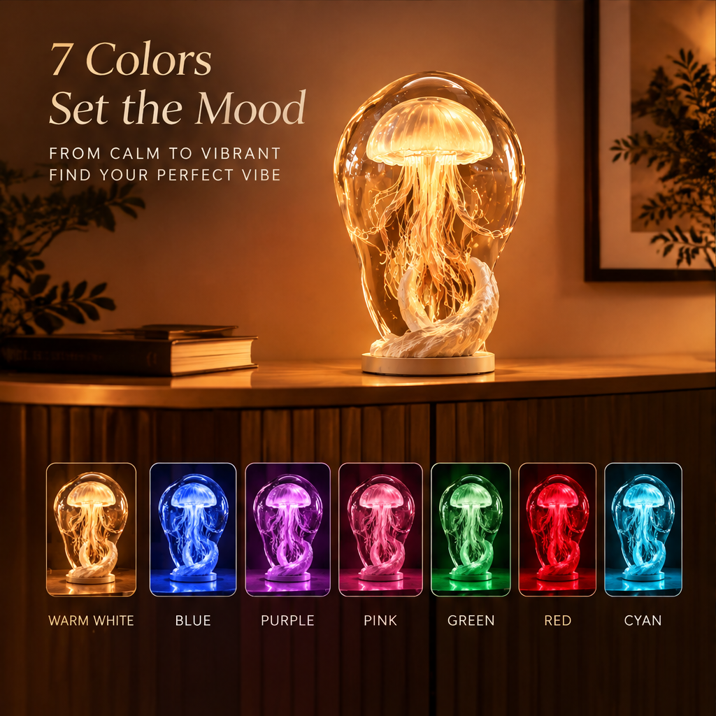 Jellyfish Glass Lamp – Handcrafted 7-Color Ambient Night Light