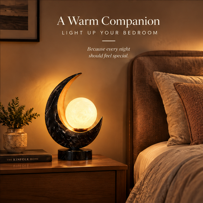 Crescent Moon Marble Table Lamp – Glowing Sphere Night Light