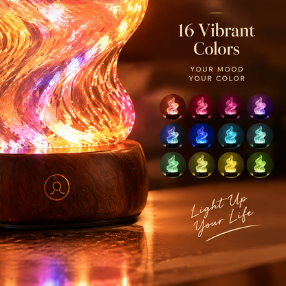 3D Flame Wave Glass Lamp – 16-Color Touch Control Night Light